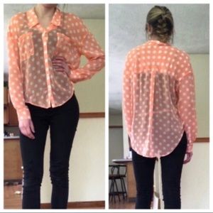 Free People Fall Layering Orange Polka Dot Top •